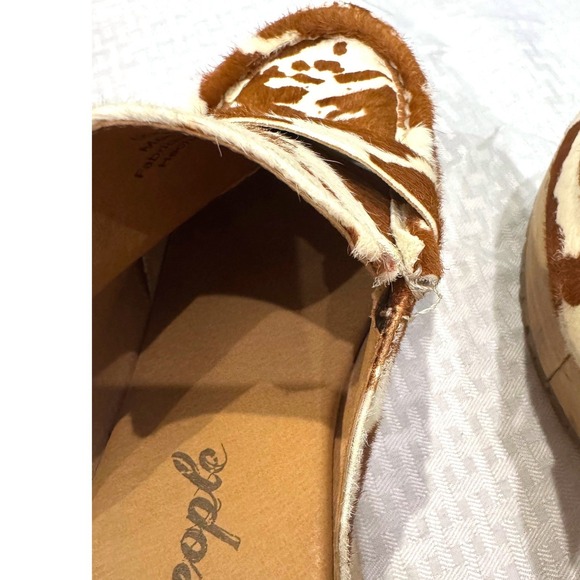 Free People Cow Print Calf Hair Platform Clogs Women 40 Brown White Lug Sole - Picture 10 of 12